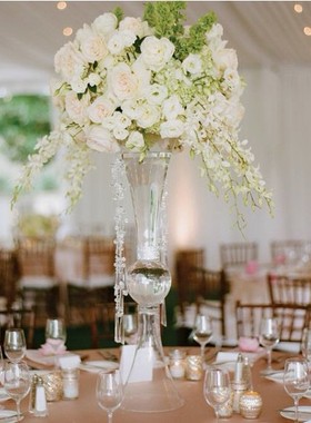 婚庆玻璃花瓶婚礼花束高脚杯桌z花路引花瓶玻璃 黑色白色银色透明