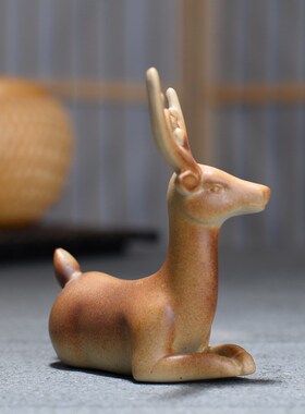 园艺配件盆景微景观陶瓷动物小摆件小鹿多肉盆栽V造景花盆装饰品