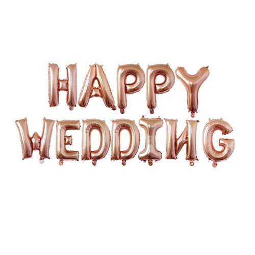 HAPPY WEDDING玫瑰金新婚快乐气球装饰结婚派对婚房场景布置套装