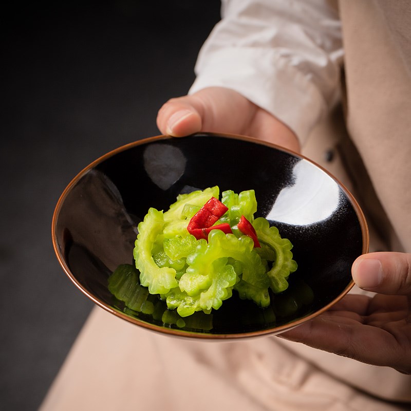 莳绘金缮 日式简约斗笠碗陶瓷家用沙拉盘汤碗拉面碗餐厅复古餐具