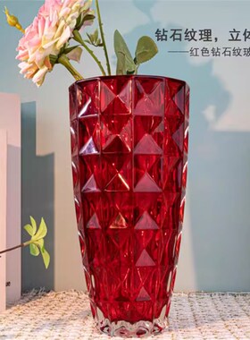 红色宝石富f贵竹质感轻奢鲜花花瓶富贵竹花瓶摆件客厅F050