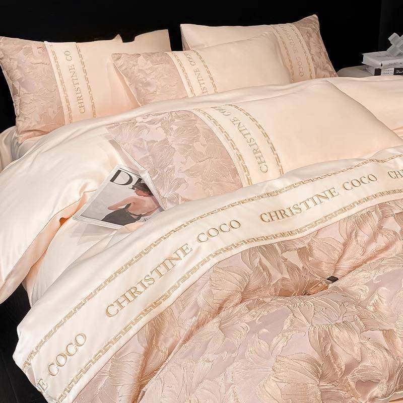 夏季冰丝提花床上四件套2025新款凉感床单被套罩轻奢高级床品