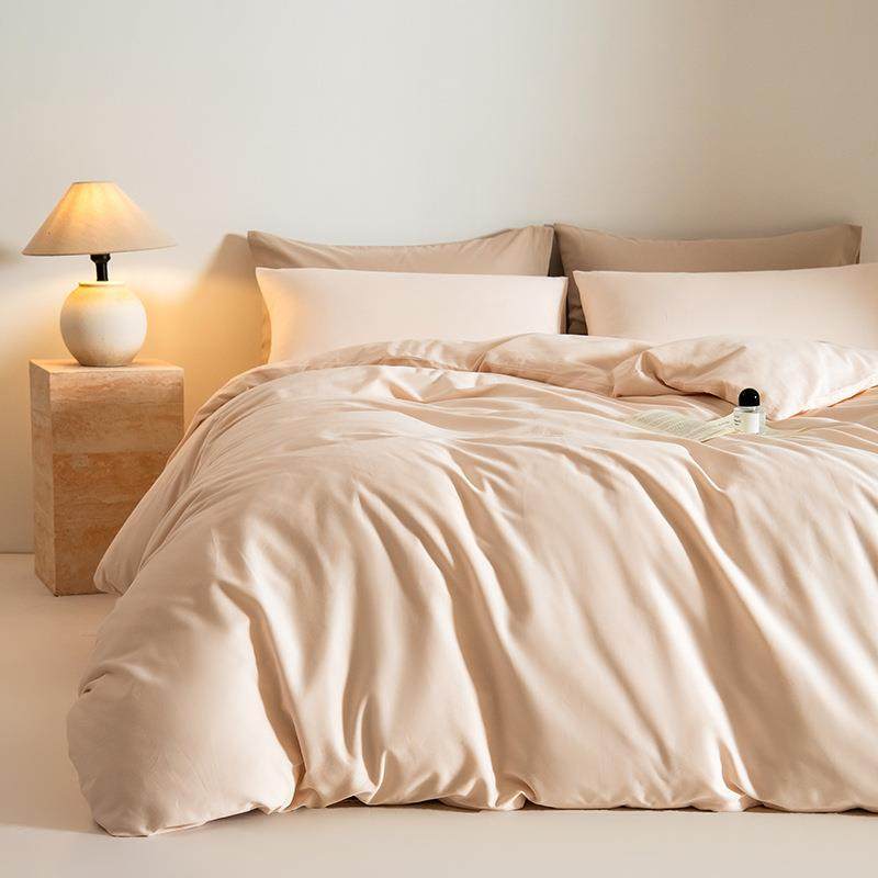 A类100S高支加厚全棉四件套清新秋冬纯色双拼色纯棉磨毛床单床笠