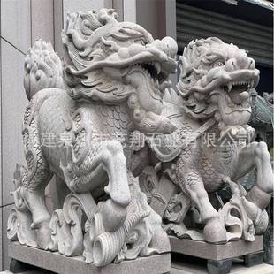 现货2.7高花岗岩606石雕麒麟一对 公司大门摆放吉祥物貔貅