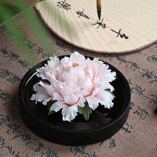 陶瓷手捏牡丹瓷花摆件扩香器办公室客厅茶室中式桌面手工家居饰品