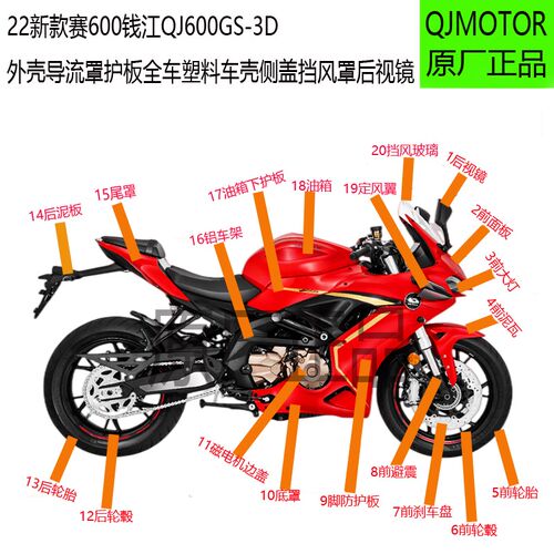 22款钱江赛600QJ600GS-3D全车外壳护板尾罩前轮毂轮胎后视镜原厂