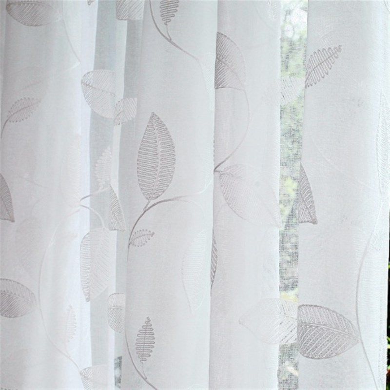 高档田园叶子绣花飘窗透光阳台客厅落地成品窗帘白色窗纱纱帘成品