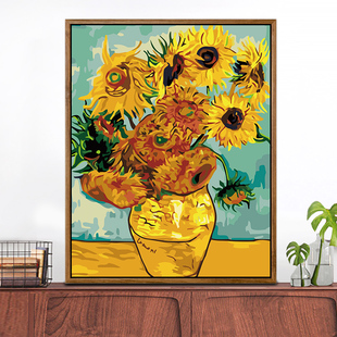 数字油画diy填充油彩挂画填色涂色解闷减压画梵高星空丰收向日葵