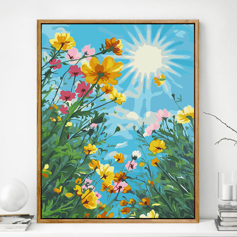 数字油画diy填充油彩画清新治愈花卉手工自己画涂色丙烯画格桑花