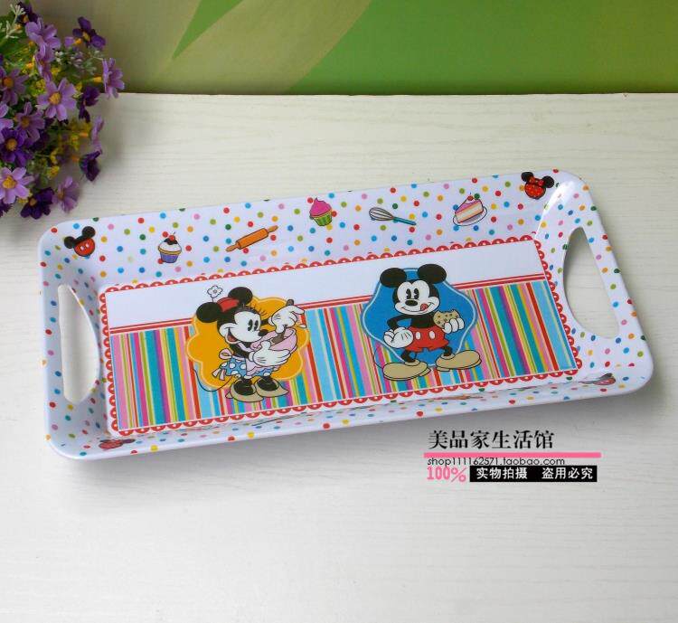 卡通托盘米奇米妮长方形密胺托盘创意茶具水杯塑料茶盘餐盘水果盘