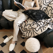 福笙复古重磅极简线条毛昵盖毯沙发巾双层超柔小兔绒两用毯床盖