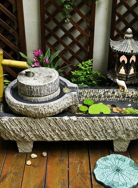 流水喷泉落地水景仿石槽荷花鱼缸家居庭院工艺品盆景装饰品摆件