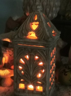 水泥做旧白风灯 露台花园客厅摆件复古风