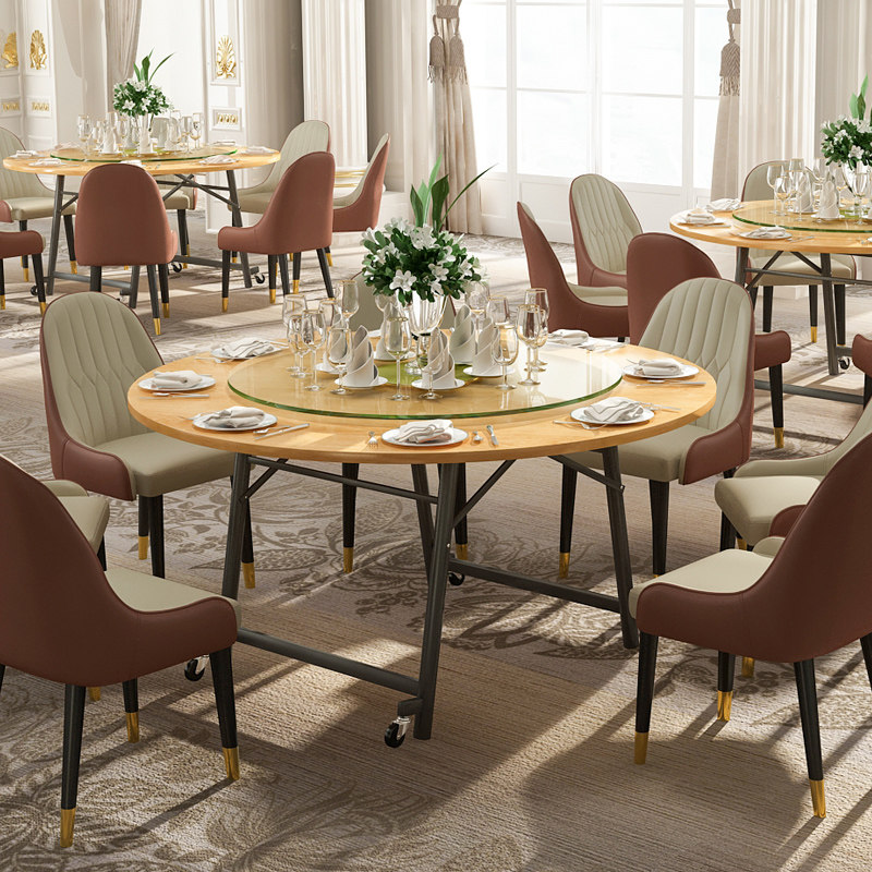 酒店餐桌大c圆桌面15人商用家用10人2米新中式餐厅宴会饭桌带转盘