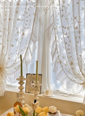 法式白色唯美e浪漫蕾丝刺绣纱帘韩式公主风隔断卧室装饰半帘飘窗