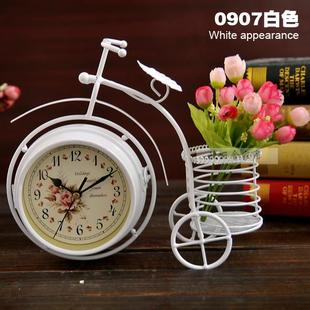 欧式静音台钟卧室客厅创意钟表摆件田园铁艺台式钟座钟时钟双面钟