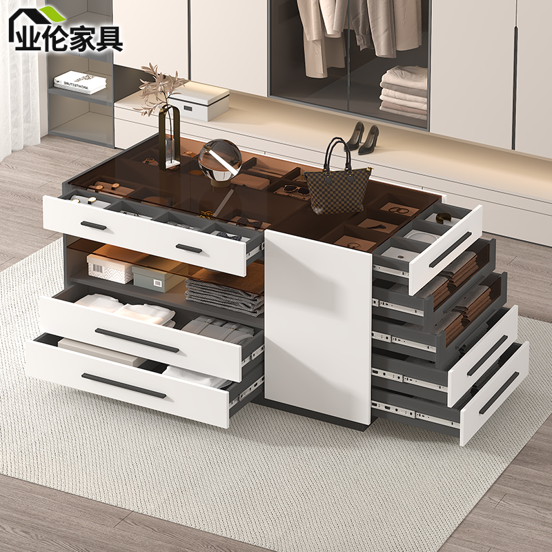 轻奢衣帽间中岛台多功能玻璃收纳柜珠宝首饰展示柜双面储物柜3K10