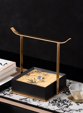 新中式复古手提盒摆件样板间中古茶室茶桌茶台宋代美X学摆台装饰