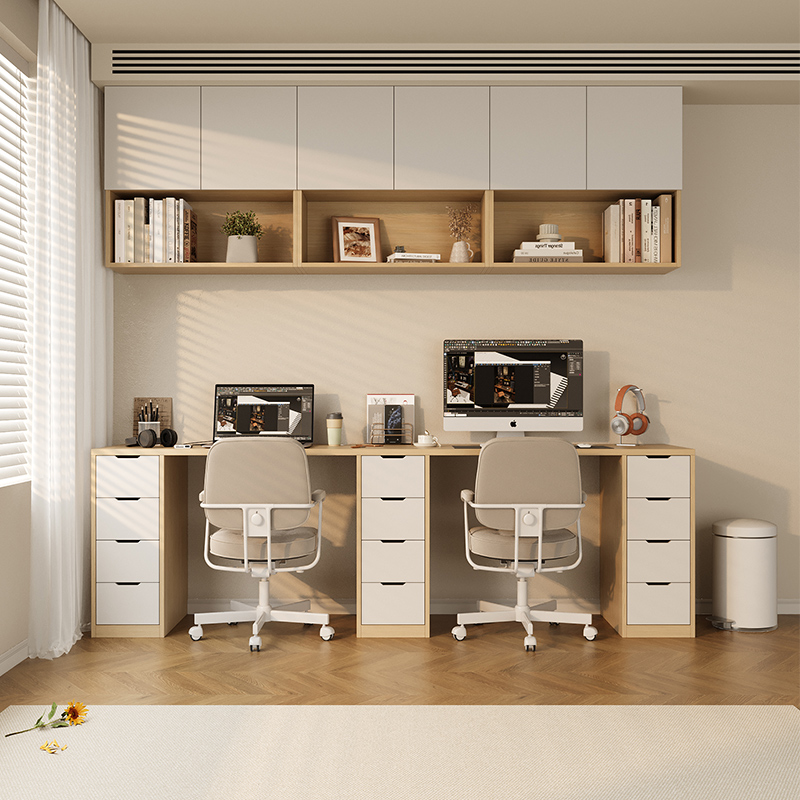 飘窗书桌带抽屉i家用双人电脑桌并排写字桌学习书房实木办公桌卧