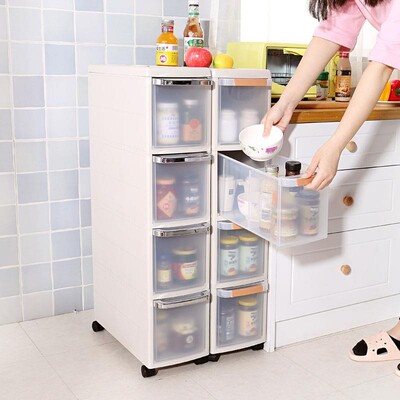 18CM卫生间夹缝柜抽屉式收纳柜 储物整理柜透明窄版带滑轮缝隙柜