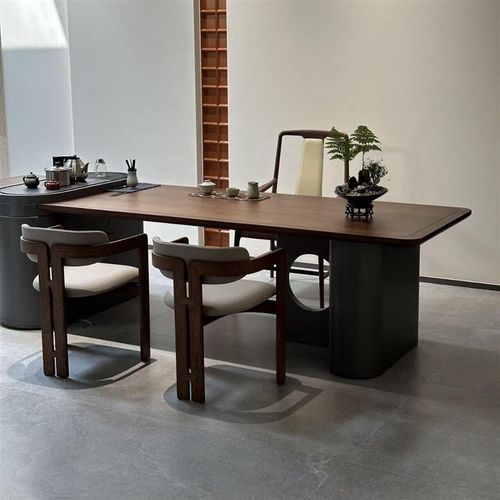 新中式实木茶桌椅组合禅室黑胡桃木茶台烧水一体泡茶桌办公意家具