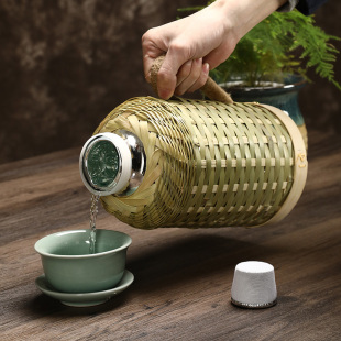 热水壶家用竹编复古暖水壶玻璃内胆老式 开水瓶茶室保温瓶竹制暖壶