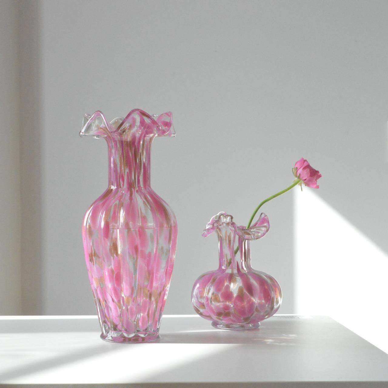 中古风芬顿褶皱花边口粉点洒金纯手工大肚玻璃花瓶水养插花器摆件,特色手工艺,其他特色工艺品,淘宝优惠券,粉丝福利购,淘宝优惠卷