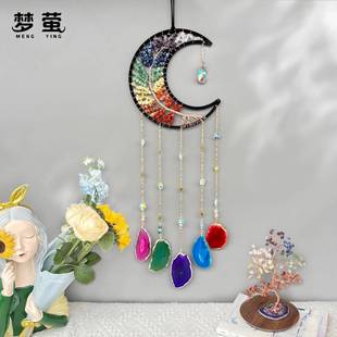 天然碎石太阳捕手挂件阳光彩虹捕梦网儿童幼儿园空中阳台吊饰风铃