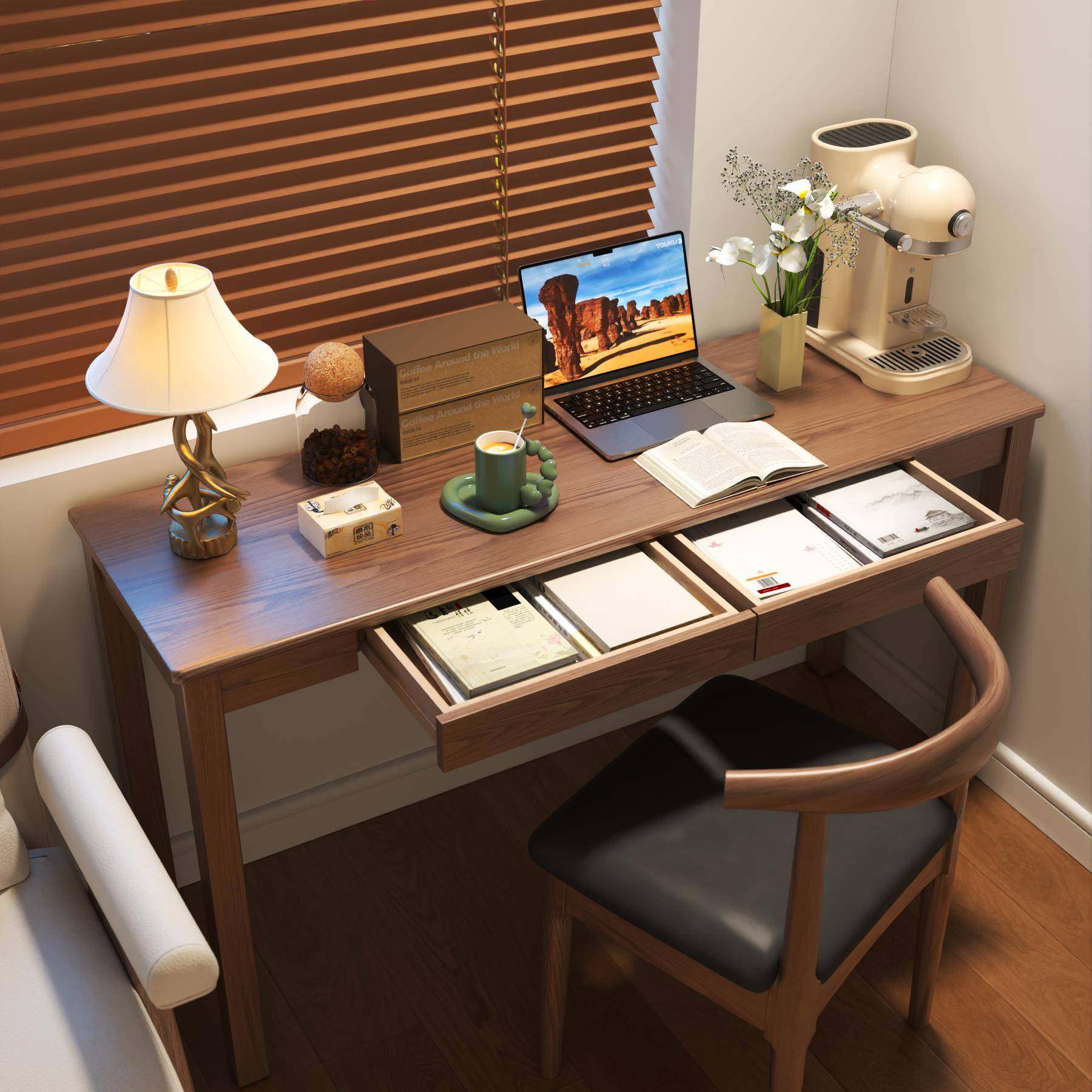 实木书桌现代简约靠墙长条书桌家用一米办公桌电脑桌窄桌子学习桌