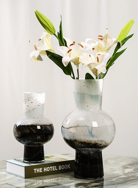 新中式水墨黑白渐层洒金艺术琉璃花瓶客厅样板间玄关花器插花摆件