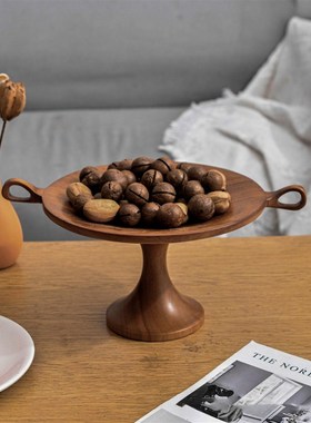 中古风木质托盘家用桌面收纳装饰摆件客厅点心盘实木复古双耳托盘