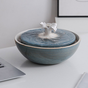 简约现代小型招财流水摆件陶瓷创意轻奢循环水海浪办公室桌面装饰