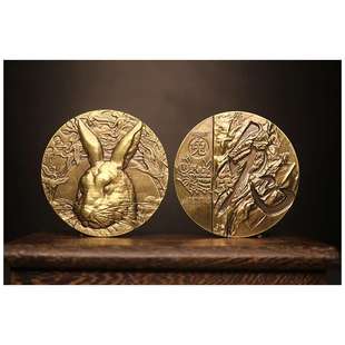 上海造币厂 十二生肖纪念章 罗永辉 高浮雕工艺 60mm  兔年大铜章