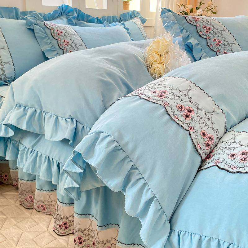 韩式床裙公主风床围裙床罩款床单带裙边四件套磨毛被套床笠罩清新