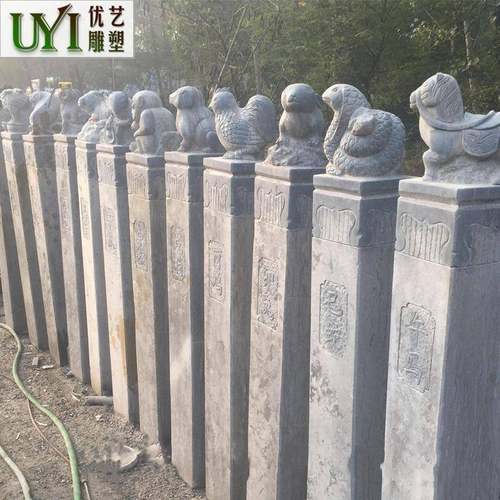 石材龙生九子柱子仿古青石石雕拴马桩园林庭院摆件石材拴马桩