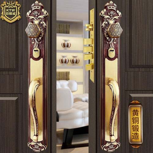 现货铠铜威欧式别墅防盗锁双开实木门金属门防盗门铜对开大门锁