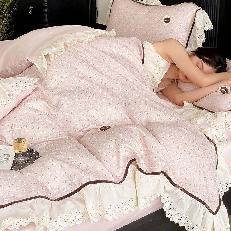 新款法式全棉双层纱四件套花卉印花全棉镂空花边粉色被套床上用品,鲜花速递/花卉仿真/绿植园艺,割草机/草坪机,淘宝优惠券,粉丝福利购,淘宝优惠卷