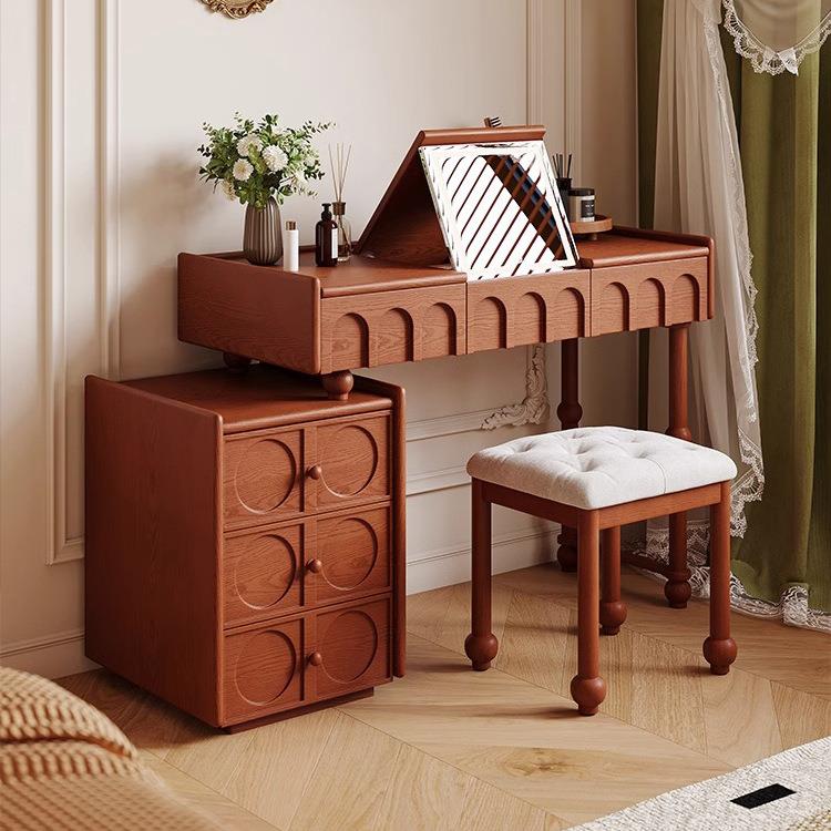 丹梵斯翻盖梳妆台法式中古风二合一书桌化妆桌梳妆台收纳斗柜一体