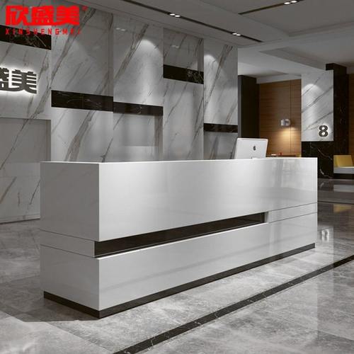 办公室前台接待台简约白色烤漆公司迎宾台吧台桌形象台收银台定制
