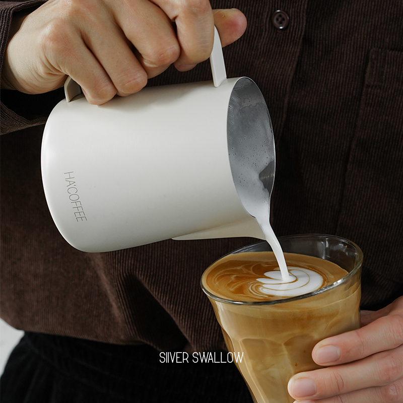 HACOFFEE新手尖嘴咖啡拉花缸小哈压纹拉花杯意T式不锈钢打奶泡
