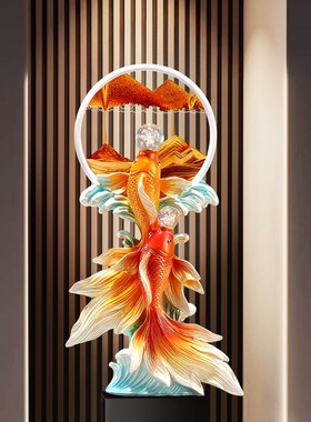 如鱼得水锦鲤流沙k画摆件高档玄关电视柜壁龛装饰乔迁新居礼物软