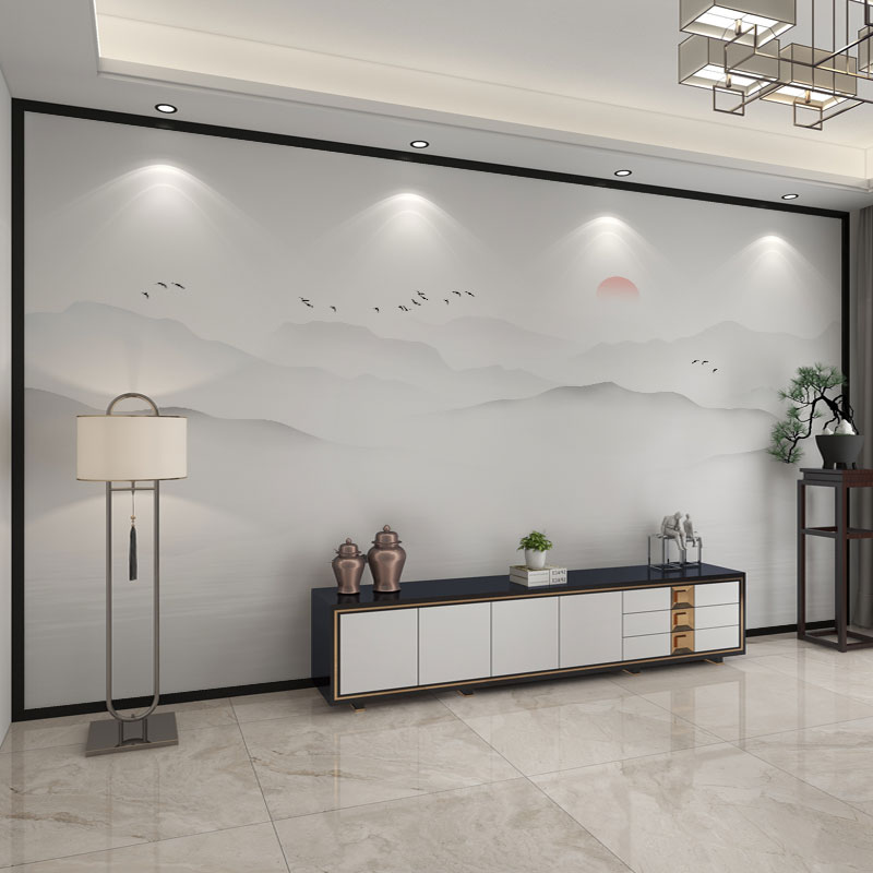 中式墙纸3d立体山水画电视背景墙壁纸客厅装饰壁布影W视墙定制壁