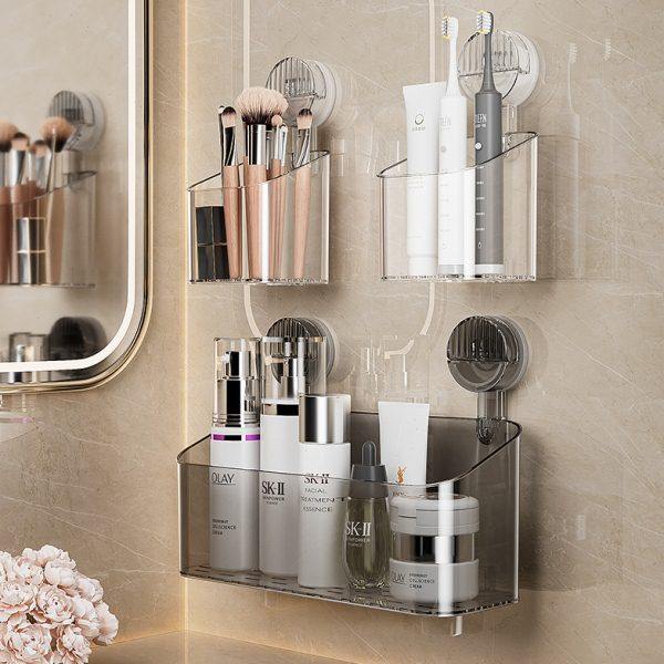 吸盘收纳盒卫生间免打孔置物架吸盘式洗手间浴室洗漱台厕所收纳筐