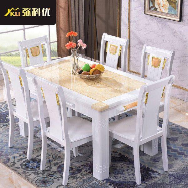 弥科优白色黄玉大理石桌面餐桌椅组合长方形实木饭桌家用一桌4人,住宅家具,大理石餐桌,淘宝优惠券,粉丝福利购,淘宝优惠卷