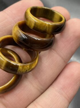 四海玉器 天然正品虎睛石戒指 男款中号虎眼石戒圈 玉指环