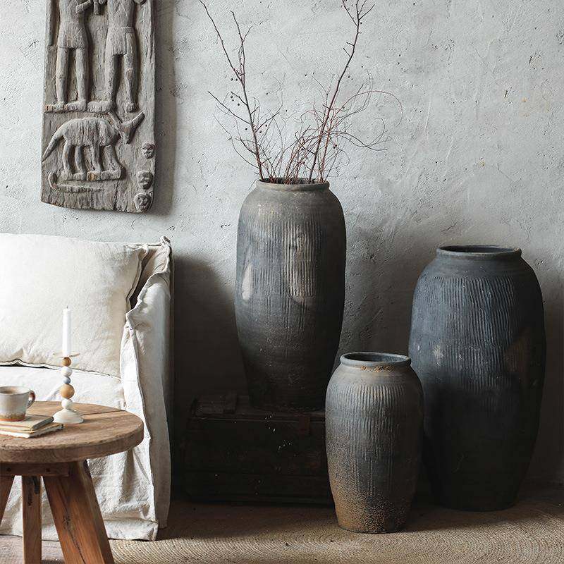 田园灰色落地高款大型花瓶摆件客厅复古民宿造景土陶罐工厂,纺织面料/辅料/配套,纺织机械配件,淘宝优惠券,粉丝福利购,淘宝优惠卷