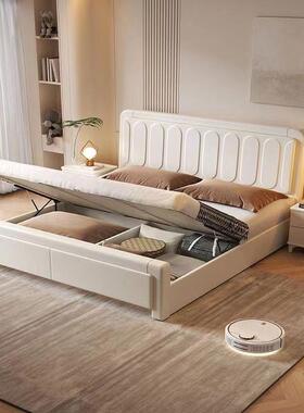 实木床1.35米轻奢主卧白色法式实木公主床高箱储物1.8米双人大床