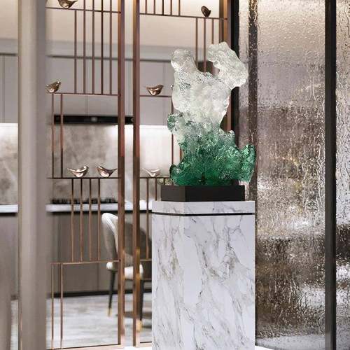 新中式太湖石透明雕塑摆件售楼处前台样板间玄关客厅电视柜装饰品