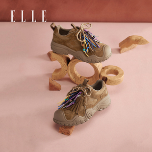 ELLE轻量化徒步登山鞋2025新款秋季女鞋厚底增高老爹鞋复古德训鞋