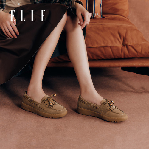 ELLE乐福鞋女真皮软底不累脚